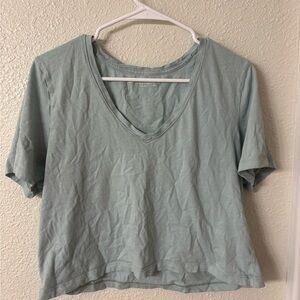Abercrombie & Fitch Green Crop V-Neck Tee